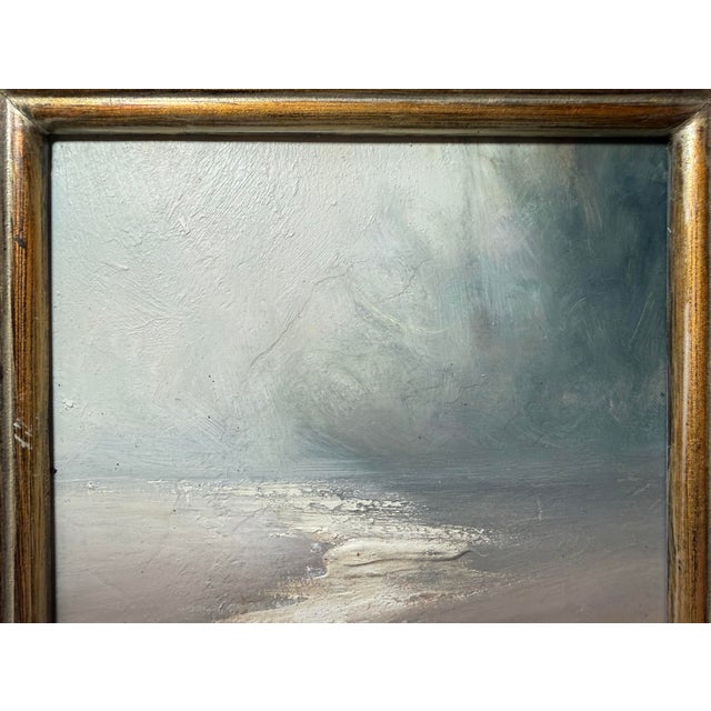 1970s Contemporary Original JMP Foggy Coastline Seascape Beach Oil Painting on Board For Sale - Image 10 of 11