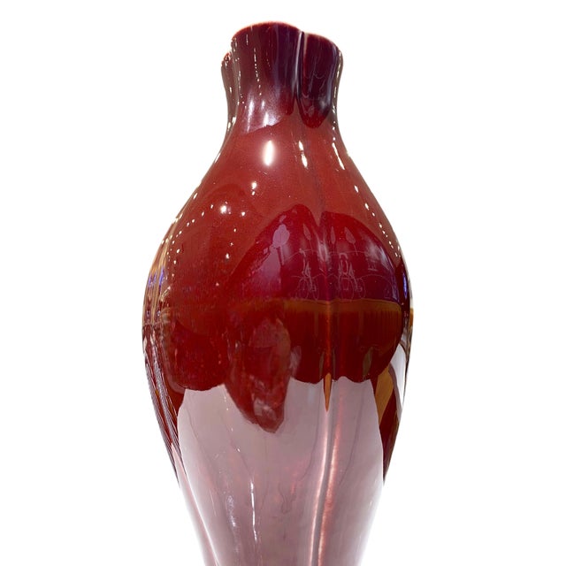 Chinoiserie Pair of Maitland-Smith Oxblood Red Glazed Decorative Vases For Sale - Image 3 of 9