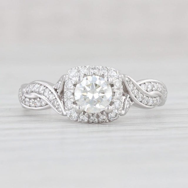2010s 0.75ctw Round Diamond Halo Engagement Ring 14k White Gold Size 6.5 For Sale - Image 5 of 8
