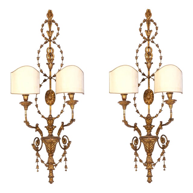 19th Century Italian Gilt-Wood Wall Lights Roma, 1840, Set of 2 For Sale