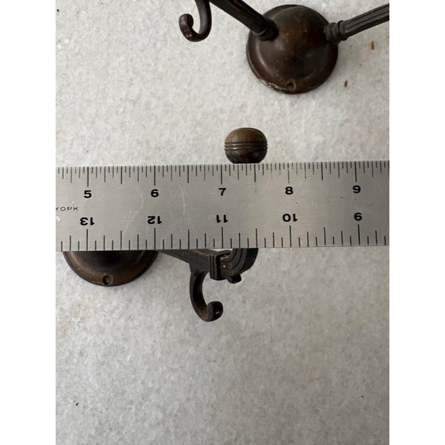 Antique Bronze Double Arm Hall Wall Hooks. Set of Two For Sale In New York - Image 6 of 8