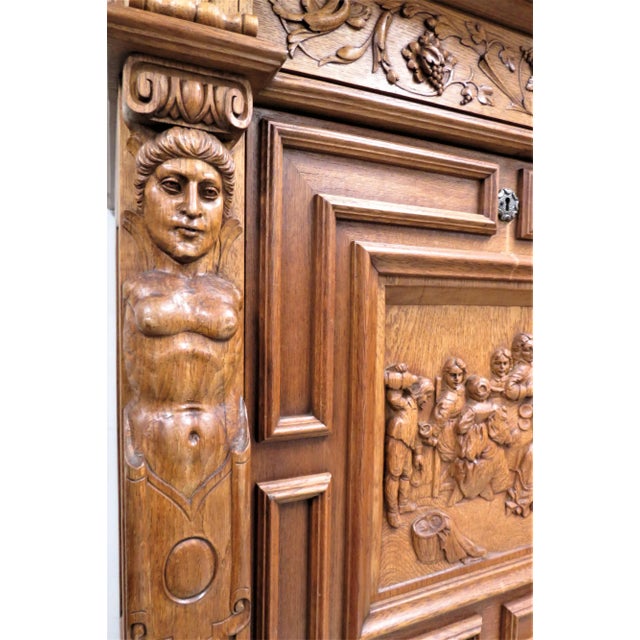 French Bruegel Style Carved 4 Door Cabinet or Entertainment Center For Sale - Image 12 of 13