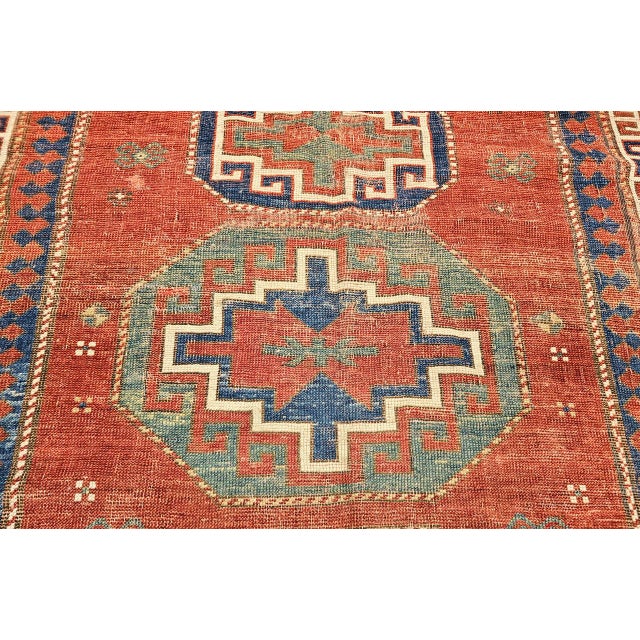 Antique Caucasian Kazak Rug, Handwoven Wool, Geometric Medallion Design, Red & Ivory, 5' x 7' For Sale - Image 14 of 17