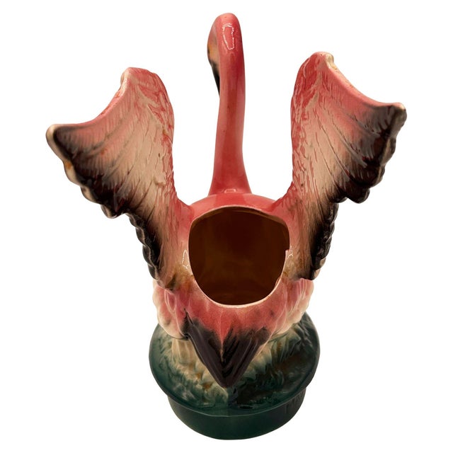 Mid-Century Modern Mid 20th Century California Pottery Ceramic Pink Flamingo Table Planter W/ Dark Base For Sale - Image 3 of 5