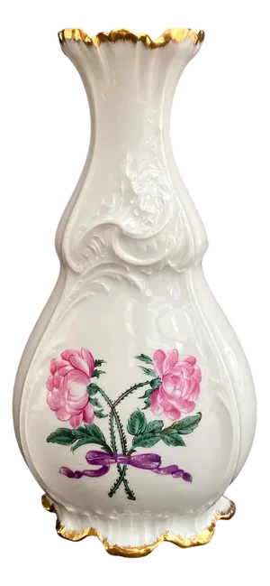 Vintage French Vase in Hand-Painted Porcelain with Floral and Gold Decoration from Limoges, 1980s