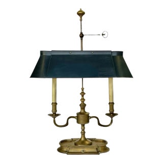 Vintage Brass Bouillotte Lamp With Tole Shade Attributed to Frederick Cooper For Sale