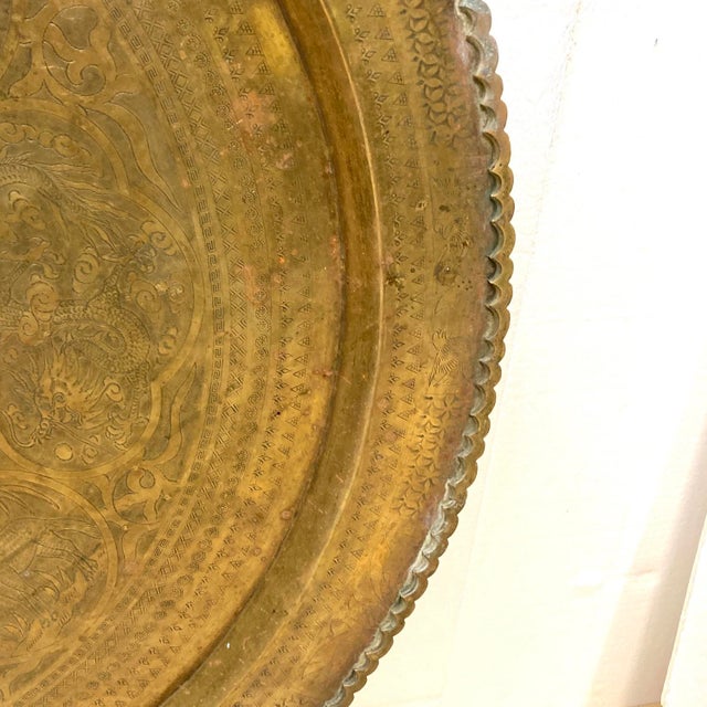 Extra Large 34 Inches Vintage Etched Brass Tray | Chinese Motif For Sale - Image 4 of 7
