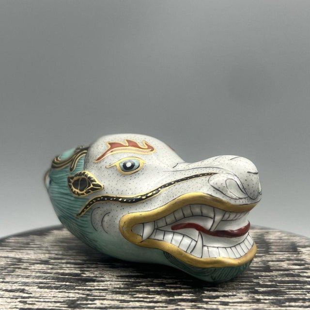Ceramic Vintage Porcelain Dragon-Head Snuff Bottle – Celadon Glazed Figural Vessel For Sale - Image 7 of 9