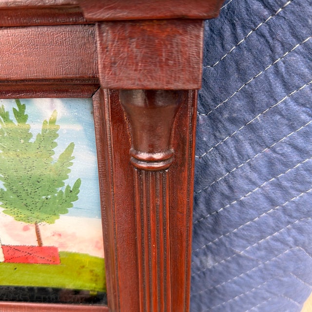 Red Antique Pennsylvania Country Federal Two-Part Hall Mirror With Reverse Painted Églomisé Panel, Circa 1820s For Sale - Image 8 of 12