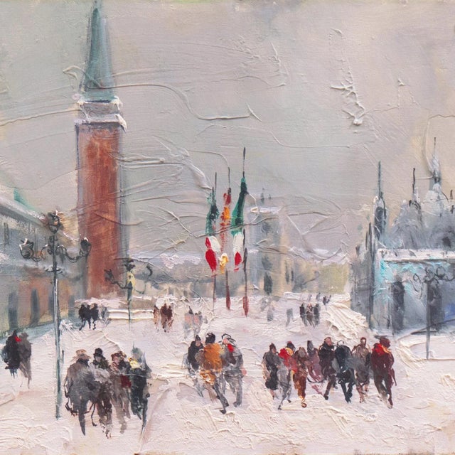 'Evening, Snow on the Piazza San Marco, Venice' by Philippe Monteagudo, 1968, Venetian Vedute For Sale In Monterey, CA - Image 6 of 11
