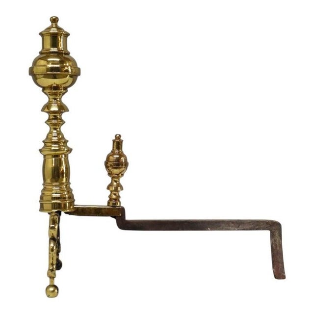 Traditional Federal Style Brass Beehive Fireplace Andirons C1920 For Sale - Image 3 of 10