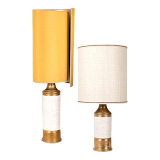 Birch Table Lamps with Silk Lampshade by Bitossi, 1960s, Set of 2 For Sale
