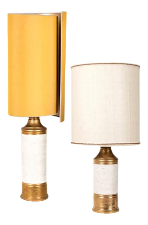 Birch Table Lamps with Silk Lampshade by Bitossi, 1960s, Set of 2
