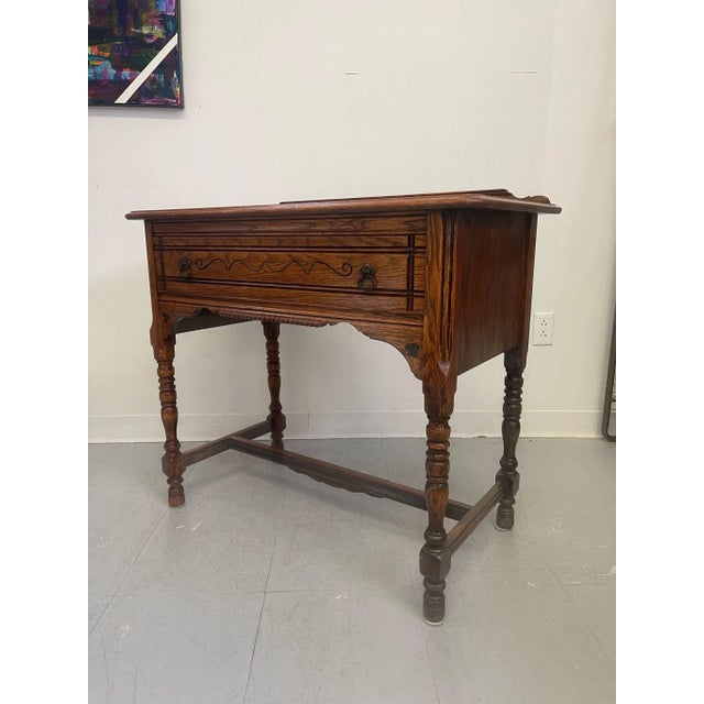 1970s Vintage Early American Style Two Piece Hutch and Writing Table For Sale - Image 10 of 10