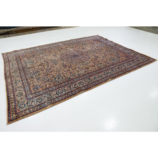 Brown Brown Vintage Kashan Handmade Wool Rug With Rosette Motif For Sale - Image 8 of 8