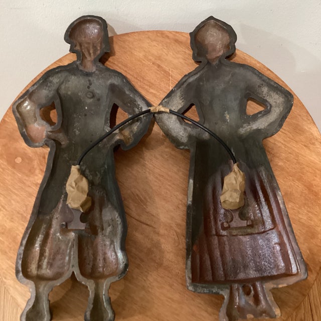 Vintage Pair of Cast Iron Andirons of a Colonial Dutch Boy & Girl Figurines For Sale - Image 10 of 12
