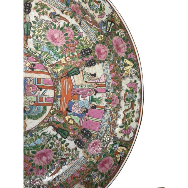 19" Vintage Large Chinese Famille Rose Porcelain Charger Plate For Sale - Image 9 of 17