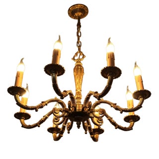 Eight-Arm Eclectic Chandelier in Cast Brass For Sale