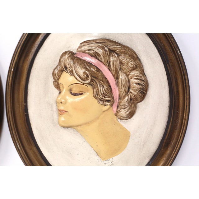 Vintage Chalkware Gibson Girl Decorative Wall Plaques - Set of 2 For Sale In Tampa - Image 6 of 13