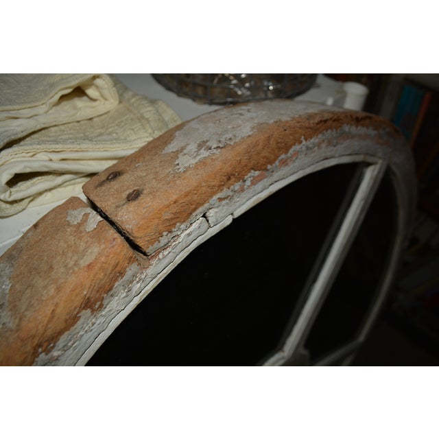 Vintage European Wooden Round Tinted Glass Rose Window With Iron Scrolled Inserts For Sale - Image 14 of 18