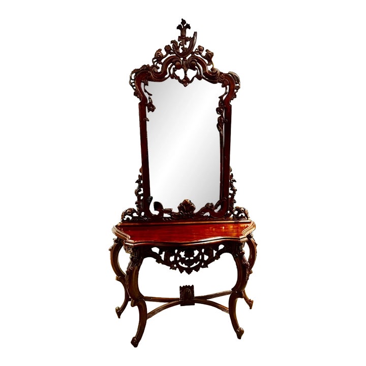 1970s French Rococo Style Mahogany Console Table | Chairish