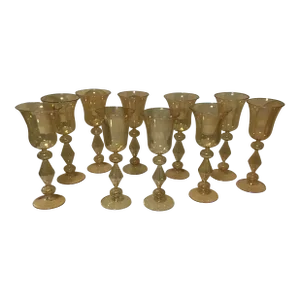 Venetian Murano Vetro Style Glass Large Water / Wine Goblets- Chalice Set of 10