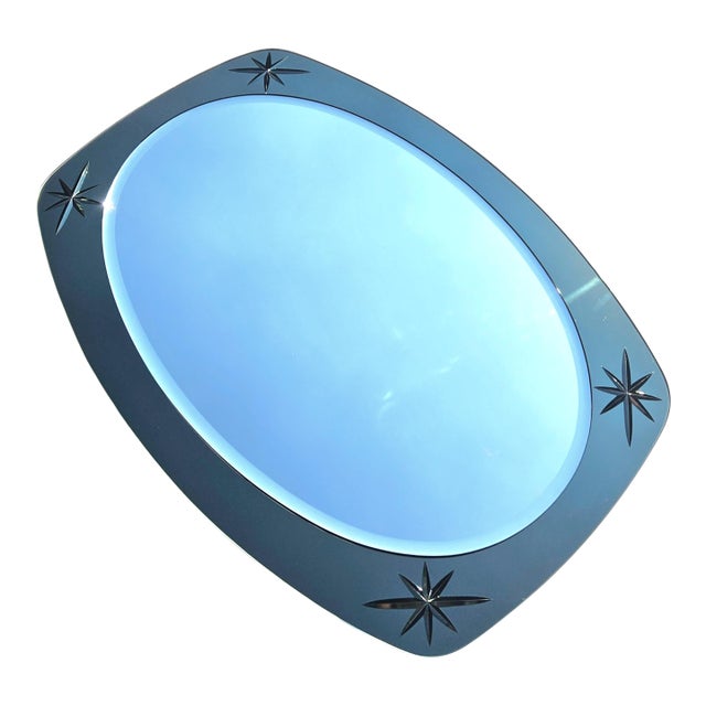 Cristal Arte Rare 1950s Cristal Arte Italian Teal Starburst Mirror – Mid-Century Modern Atomic Age Glamour For Sale - Image 4 of 13