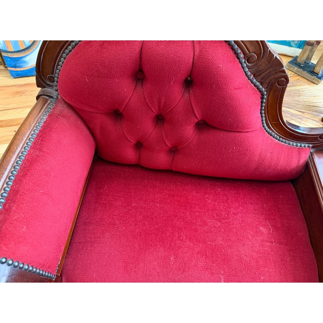 Vintage Mid-Century Louis XV Style Telephone Gossip Bench in Red Upholstery For Sale In Atlanta - Image 6 of 8