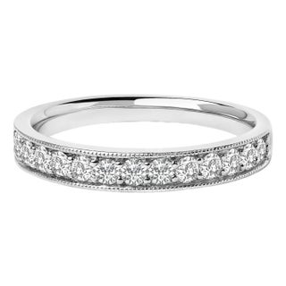 14K White Gold 1/2 Cttw Round Diamond Milgrain Wedding Band - Size 7.5 For Sale