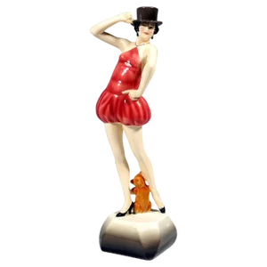 Art Deco Top-Hat Dancer in Tight Costume by Dakon for Goldscheider Manufactory of Vienna, 1928s