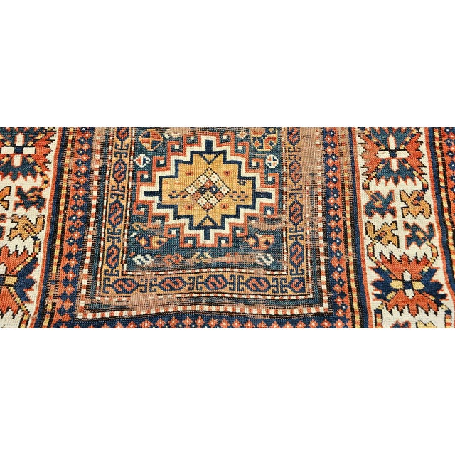 Royal Blue Antique Caucasian Kazak Rug, Handwoven Wool, Memling Gul Medallions, 4' x 7' For Sale - Image 8 of 11