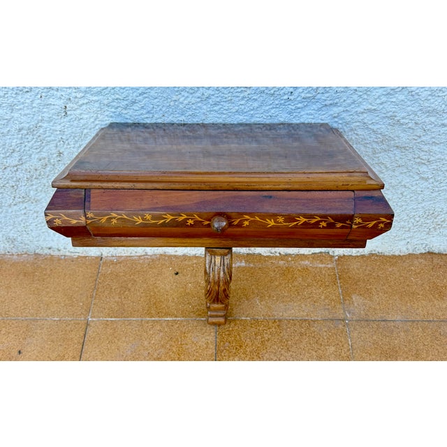 Wood Spanish Wall-Mounted Wood Nightstands with Floral Inlay, 1930, Set of 2 For Sale - Image 7 of 10