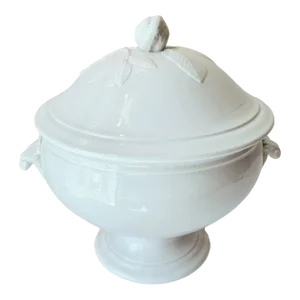 Antique French White Ironstone Lidded Soup Tureen Soupière by La Faïencerie De Gien, Circa 1886