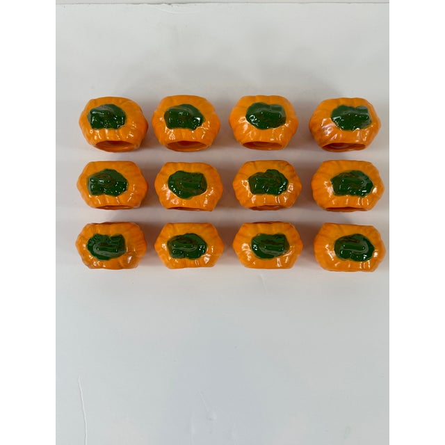 1990s Vintage Pumpkin Ceramic Napkin Rings - Set of 11 For Sale - Image 5 of 8