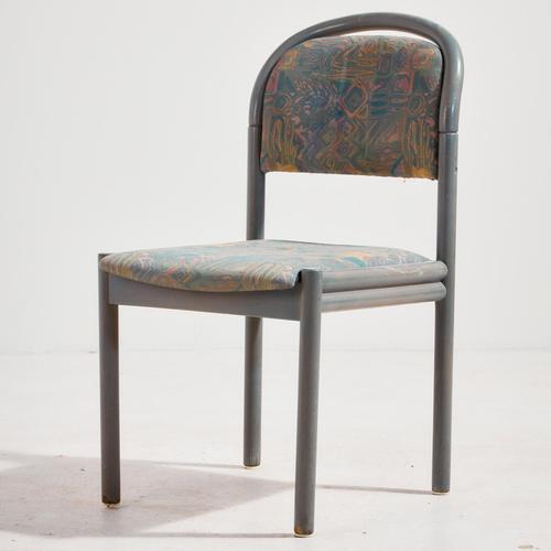 Beech chair with textile seat and backrest from the 1980s. with some surface scratches, stains and wear on the wooden and...