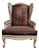 One-of-a-Kind Cowhide & Vintage Feed Sack Wingback Chair For Sale