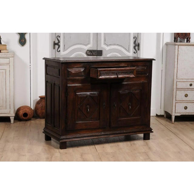 Louis XIII Style French 19th Century Walnut Buffet with Carved Diamond Motifs For Sale - Image 9 of 12