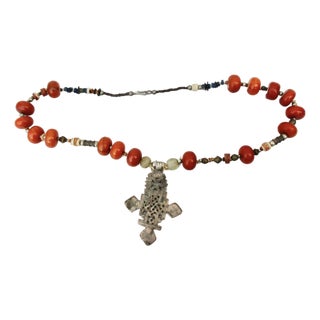 Ethnic Assembled Amber and Glass Necklace For Sale