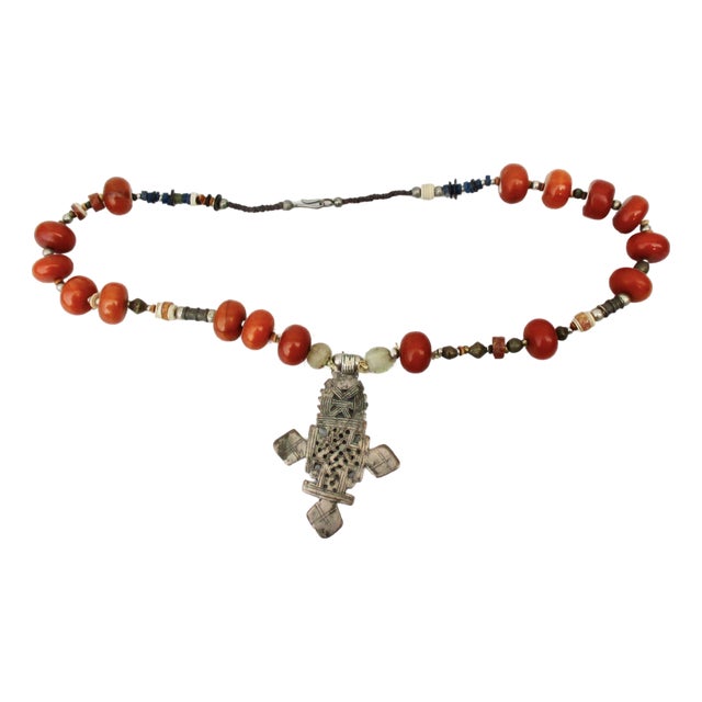 Ethnic Assembled Amber and Glass Necklace For Sale