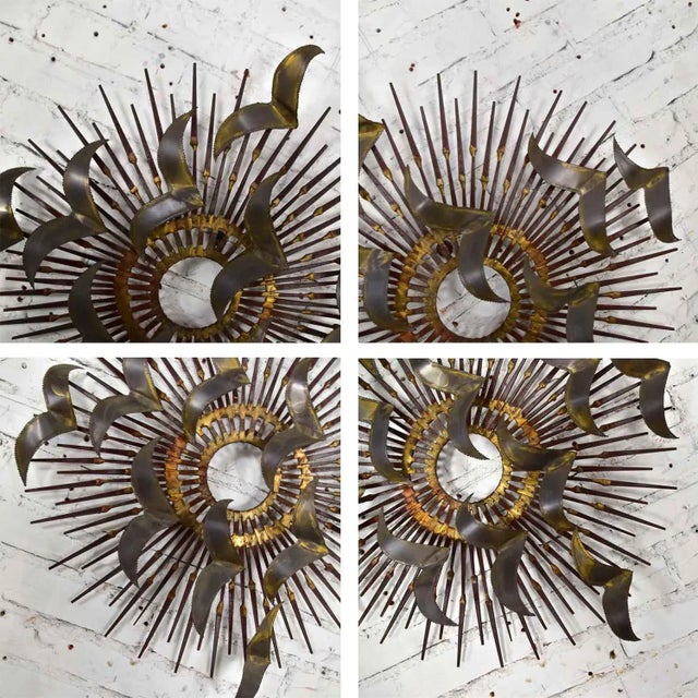 Mid 20th Century Wall Sculpture Torch Cut Brass Birds on Starburst Nail Style Silas Seandel or William Bowie For Sale - Image 11 of 13