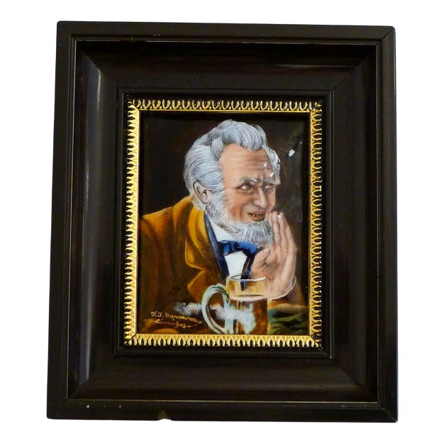 Small Male Portrait Painting, in Limoges Enamel Painted on Copper by Carmona, Mid-20th Century For Sale