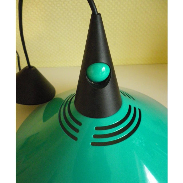 Emerald Blue Metal Pendant Light, 1980s For Sale - Image 6 of 10