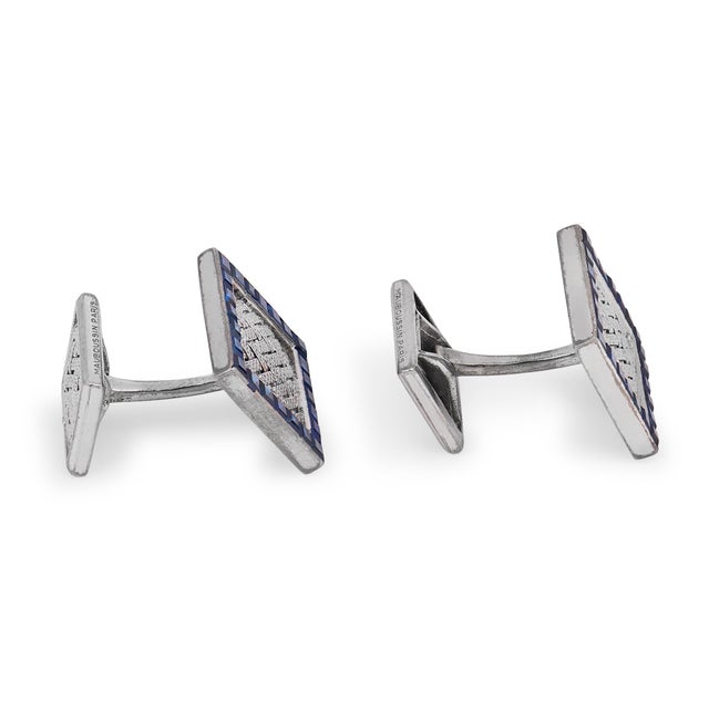 Contemporary 1950s Pair of Mauboussin Paris Sapphire 18k White Gold Cufflinks For Sale - Image 3 of 5