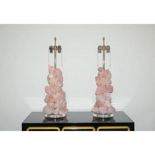 Contemporary Brazilian Pink Quartz Table Lamp Sculptures by Swank Lighting For Sale - Image 3 of 12
