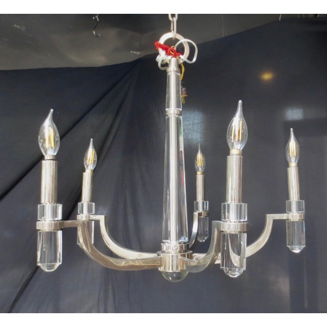 5 Arm Crystal, Chrome, and Steel Chandelier For Sale - Image 12 of 12
