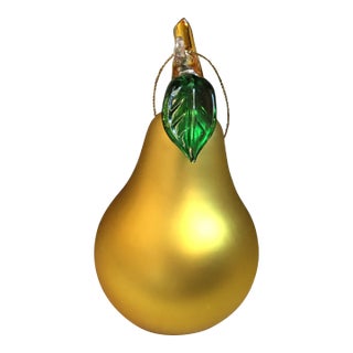 1990s Christmas Stunning Champagne Pear Shape W/ Green Leaf Decorated Ornament For Sale