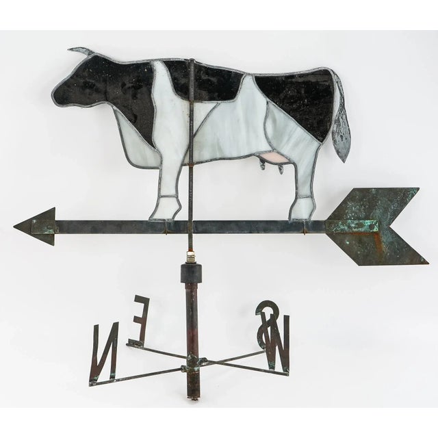 Mid 20th Century Stained Glass Black and White Cow Copper Weathervane Decorative Farmhouse For Sale - Image 4 of 6