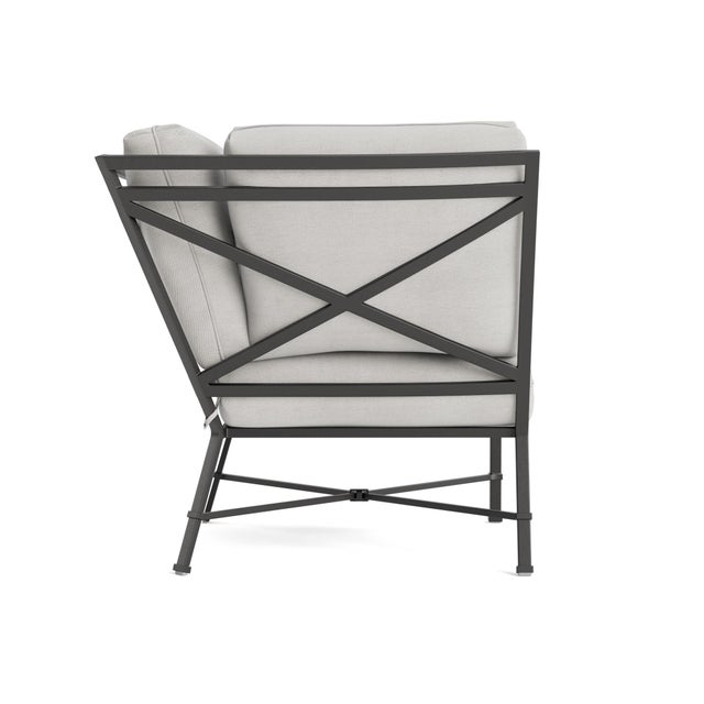 Contemporary Brown Jordan Venetian Corner Sectional, Textured Pewter frame with Fusion Dove fabric For Sale - Image 3 of 11