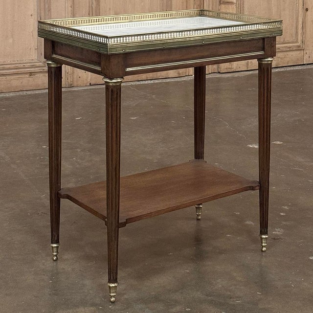 French Louis XVI Mahogany Gallery Side Table With Carrara Marble Top For Sale - Image 3 of 17