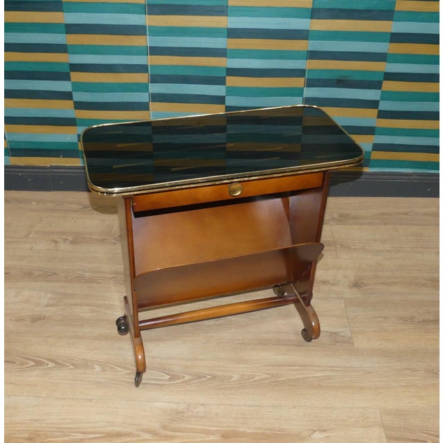 Side Table with Newspaper Stand and Glass Top, 1950s For Sale - Image 11 of 11